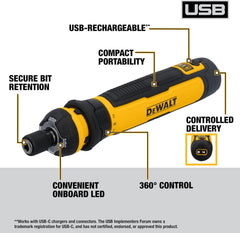 DEWALT Cordless Screwdriver, 4V USB Rechargeable Electric Screwdriver with 12 pcs Screwdriver Bit Set, LED Light, FLEXDRIVE Control, Compact, Ergonomic (DWHT66719)