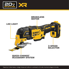 DEWALT 20V MAX XR Oscillating Multi-Tool Kit, Oscillating Tool Accessories, Cordless, 3-Speed, Quick Blade Change, Sand Paper, Blades, Battery and Charger Included (DCS356D1)