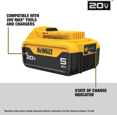 DEWALT 20V MAX XR 5 Ah Lithium Ion Battery 2-Pack Premium High Capacity Cordless Tool Battery Packs (DCB205-2)