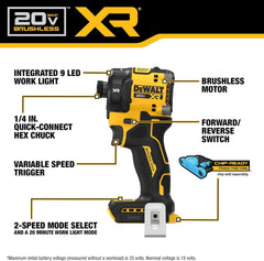 DEWALT 20V MAX 1/4 Inch Hydraulic Impact Driver,Quiet, Brushless Cordless XR Extreme Runtime, LED Halo Ring, Tool Only (DCF870B)