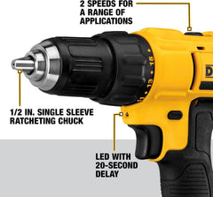 DEWALT 20V Max Cordless Drill Driver Set, 2 Speed, High Performance Motor, Includes 2 XR 1.3Ah Li-Ion Batteries, Charger and Contractor Bag (DCD771C2)